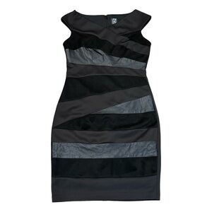 JAX Spliced Faux Leather Faux Suede Black Sheath Cocktail Mini Dress - Size 8